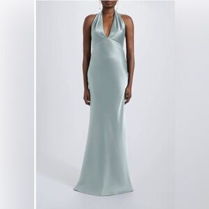Amsale Light Blue Halter Maxi Dress